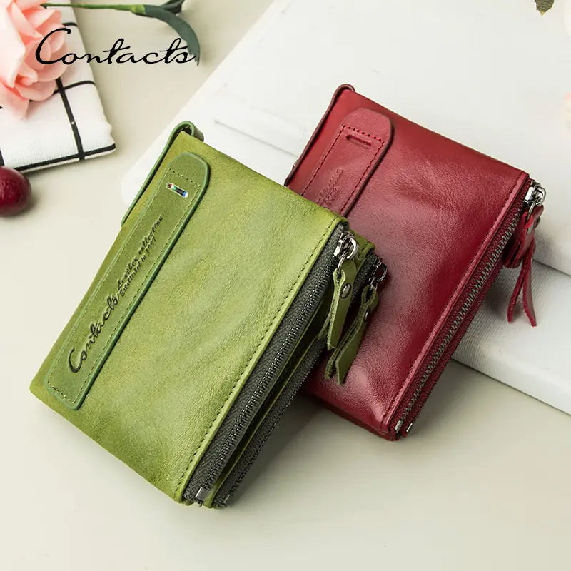 Genuine Leather Wallets for Women Short Bifold Fashion Women