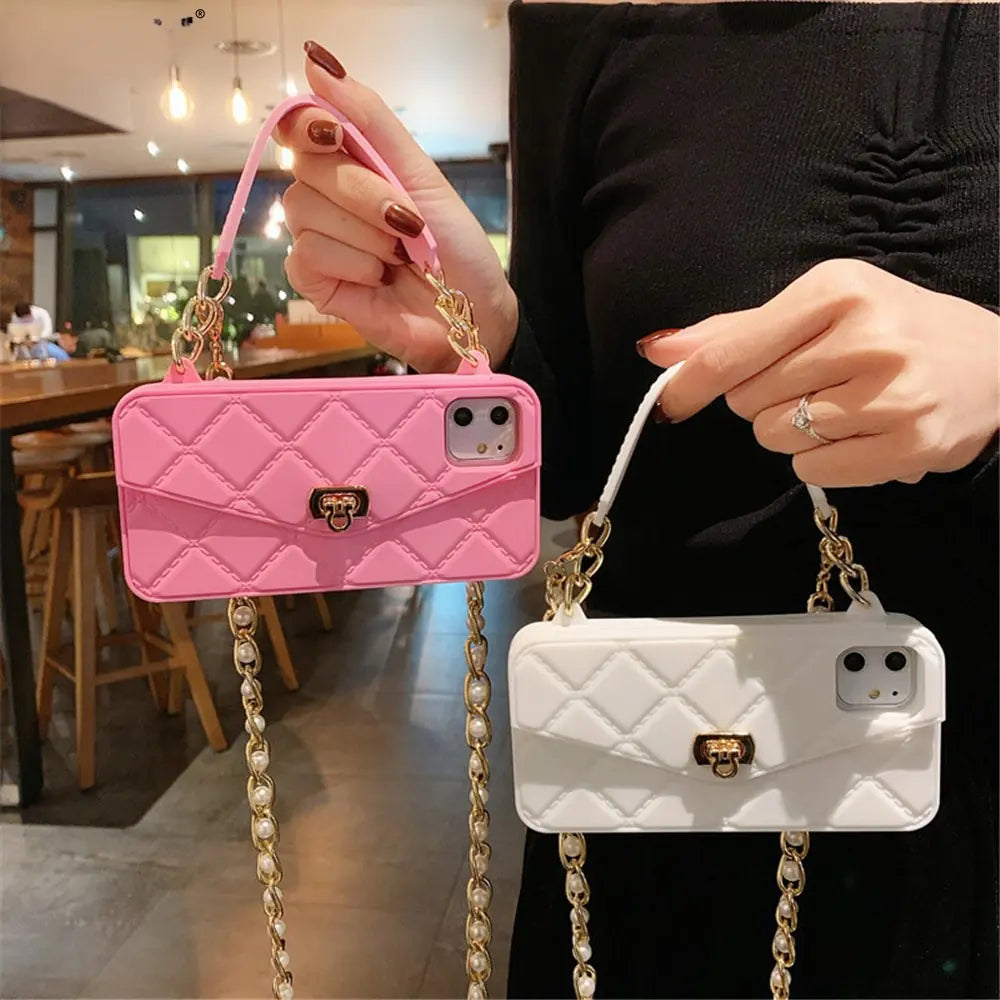 Chain Handbag Card Slot Wallet Case For iPhone